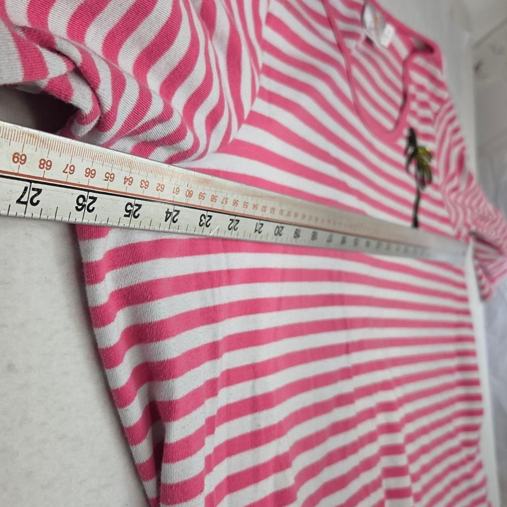 Women's Quacker Factory Long Sleeve Tee 2X Pink White Striped Palm Tree - Picture 6 of 7